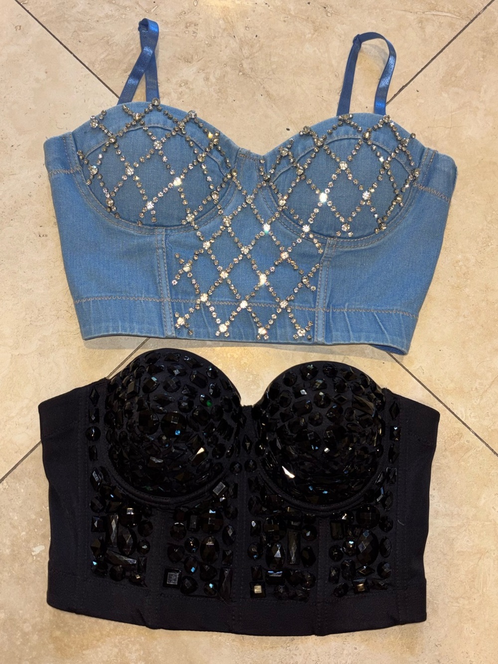 Rhinestone Embellished Corset Bustier Tops